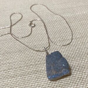 Elegant handcrafted Freeform Blue Druzy Pendant sterling silver 18” Necklace